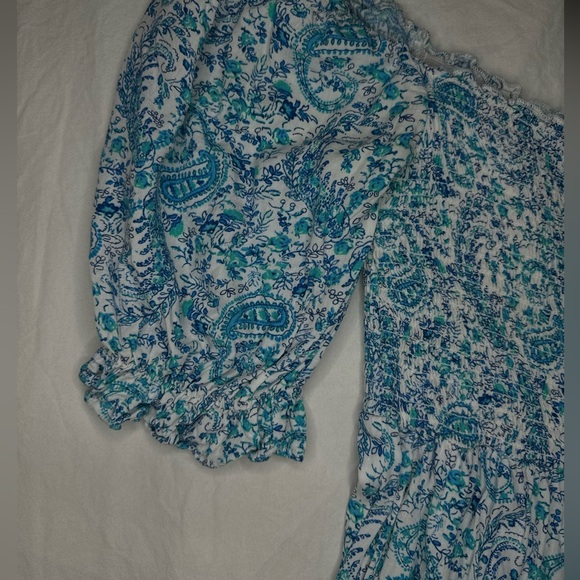 City Studio Blue Paisley Print Puff Sleeve Smocked Mini Dress - Teen Size M - Picture 4 of 8